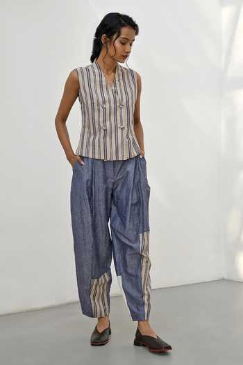 Buy_Payal Pratap_Blue Chanderi Cotton Petra Carrot Pant _Online_at_Aza_Fashions