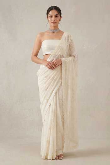 Two Sisters By Gyans Moonlit Bloom Floral Embroidered Saree With Blouse 