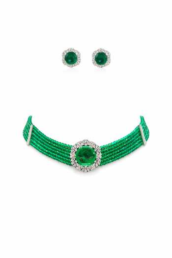 Chaotiq By Arti Sleek Imitation Diamond & Emerald Choker Set 