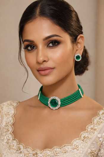 Chaotiq By Arti Sleek Imitation Diamond & Emerald Choker Set 
