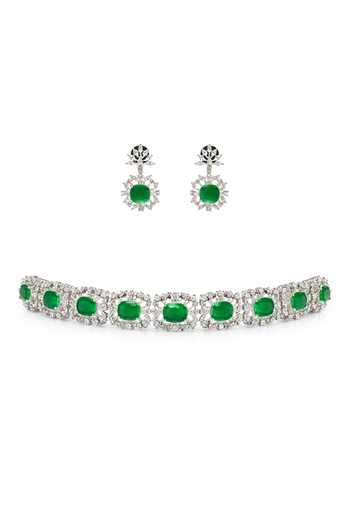 Chaotiq By Arti Imitation Diamond & Emerald Choker Set 