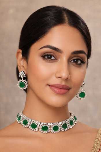 Chaotiq By Arti Imitation Diamond & Emerald Choker Set 