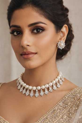 Chaotiq By Arti Pearl & Imitation Diamond Necklace Set 