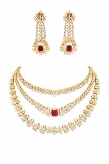 Chaotiq By Arti Ruby Three Layered Necklace Set 