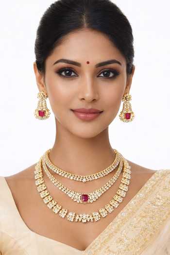 Chaotiq By Arti Ruby Three Layered Necklace Set 