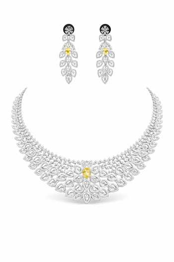 Chaotiq By Arti Imitation Diamond & Citrine Stone Necklace Set 