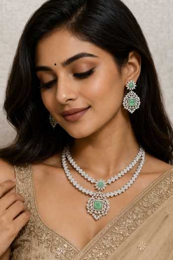 Chaotiq By Arti Double Layered Stone Studded Necklace Set 