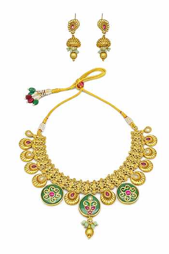 Chaotiq By Arti Embellished Necklace & Jhumkas Set 