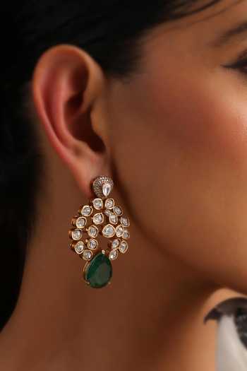 Swabhimann_Green Polki Dangler Earrings _Online_at_Aza_Fashions