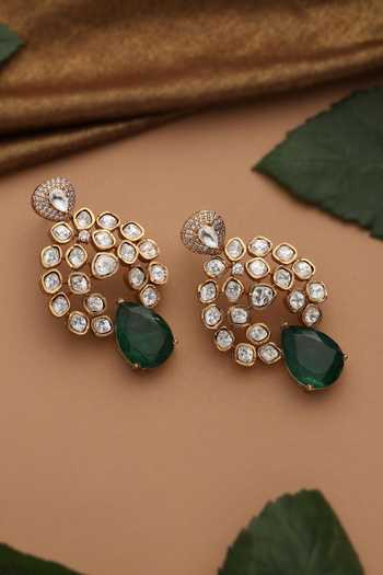 Swabhimann Green Polki Dangler Earrings 