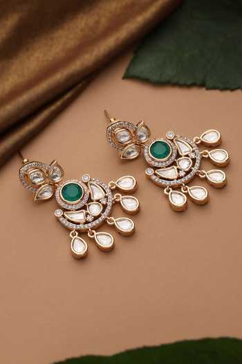 Swabhimann Green Polki Chandbali Earrings 