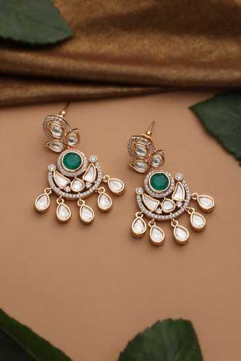 Buy_Swabhimann_Green Polki Chandbali Earrings _Online_at_Aza_Fashions