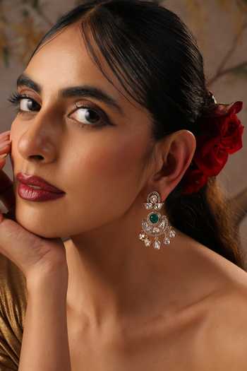 Shop_Swabhimann_Green Polki Chandbali Earrings _Online_at_Aza_Fashions