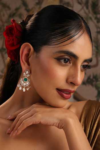 Swabhimann Green Polki Chandbali Earrings 