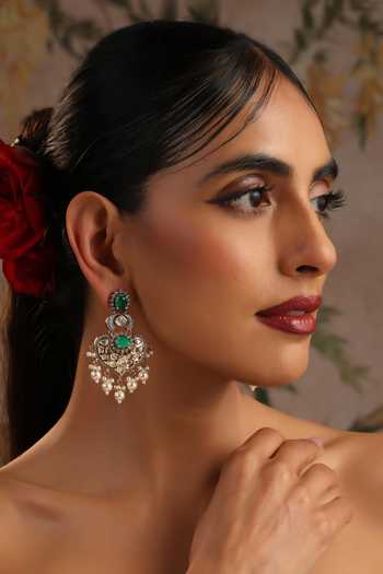 Swabhimann Green Polki Chandbali Earrings 