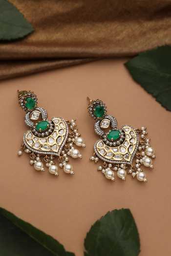 Swabhimann Green Polki Chandbali Earrings 