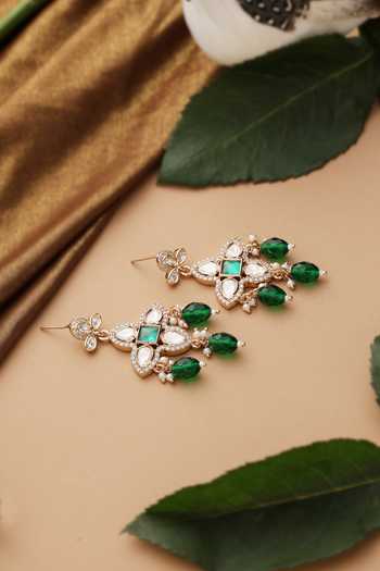 Swabhimann_Green Polki Dangler Earrings _Online_at_Aza_Fashions