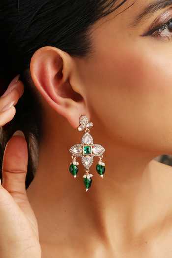 Buy_Swabhimann_Green Polki Dangler Earrings _Online_at_Aza_Fashions