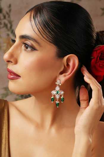 Swabhimann Green Polki Dangler Earrings 