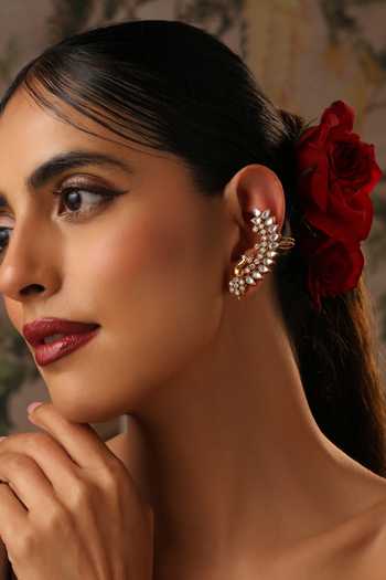 Shop_Swabhimann_Gold Plated Polki Ear Cuff Earrings _Online_at_Aza_Fashions