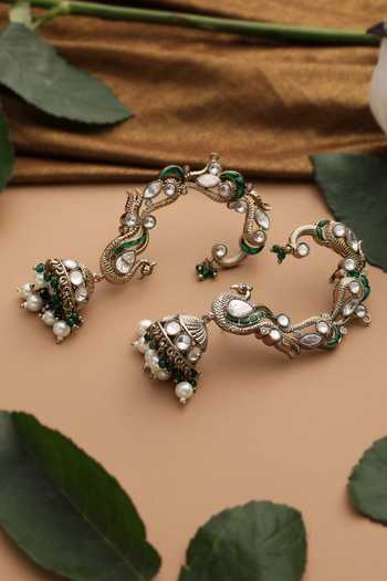 Swabhimann_Green Polki Ear Cuff Earrings _Online_at_Aza_Fashions