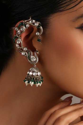 Buy_Swabhimann_Green Polki Ear Cuff Earrings _Online_at_Aza_Fashions