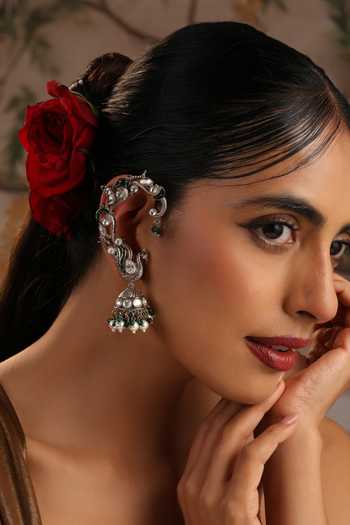 Shop_Swabhimann_Green Polki Ear Cuff Earrings _Online_at_Aza_Fashions