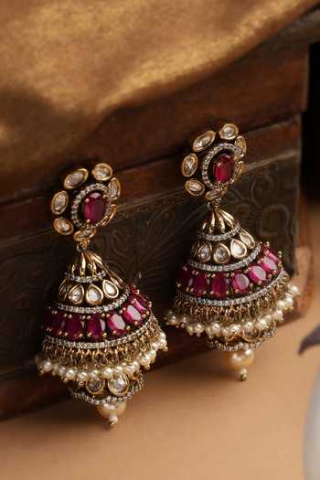 Swabhimann Red Polki Jhumka Earrings 