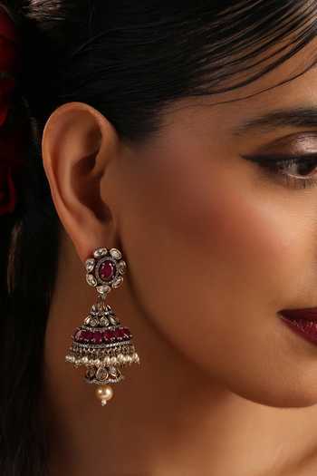 Buy_Swabhimann_Red Polki Jhumka Earrings _Online_at_Aza_Fashions
