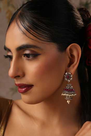 Swabhimann Red Polki Jhumka Earrings 