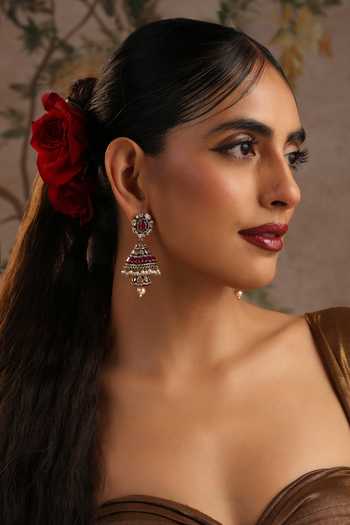 Shop_Swabhimann_Red Polki Jhumka Earrings _Online_at_Aza_Fashions