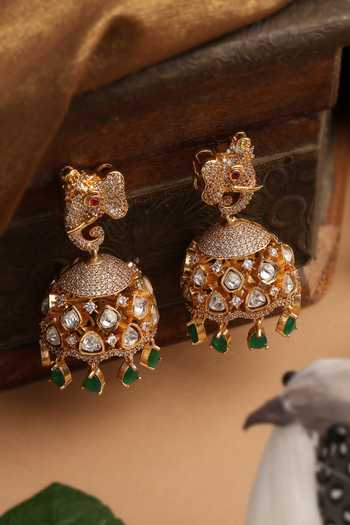 Swabhimann Green Polki Jhumka Earrings 
