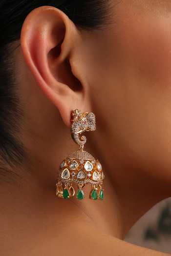Buy_Swabhimann_Green Polki Jhumka Earrings _Online_at_Aza_Fashions