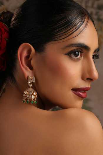 Shop_Swabhimann_Green Polki Jhumka Earrings _Online_at_Aza_Fashions