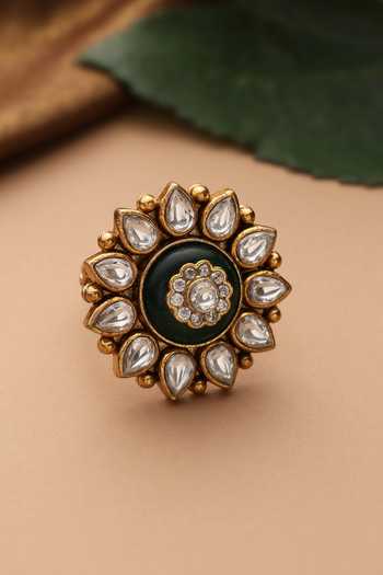 Swabhimann Green Polki Adjustable Ring 