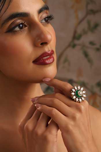 Swabhimann Green Polki Adjustable Ring 