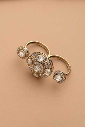 Swabhimann_Gold Plated Polki Adjustable Ring _Online_at_Aza_Fashions