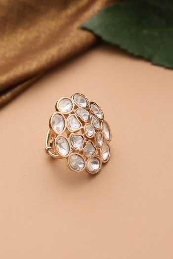 Swabhimann_Rose Gold Polki Embellished Ring _Online_at_Aza_Fashions