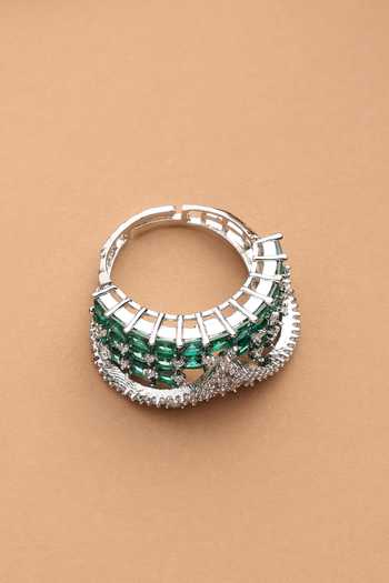 Swabhimann_Green Emerald Zirconia Embellished Ring _Online_at_Aza_Fashions