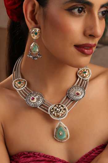 Shop_Swabhimann_Multi Color Polki Hasli Necklace Set _Online_at_Aza_Fashions