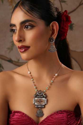 Swabhimann_Multi Color Embellished Pendant Necklace Set _Online_at_Aza_Fashions