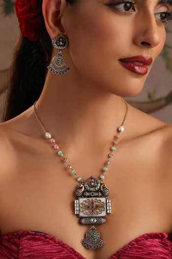 Buy_Swabhimann_Multi Color Embellished Pendant Necklace Set _Online_at_Aza_Fashions