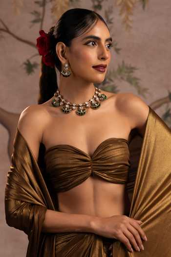 Shop_Swabhimann_Green Emerald Polki Hasli Necklace Set _Online_at_Aza_Fashions