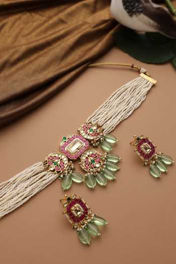 Swabhimann_Multi Color Jadau Polki Embellished Choker Set _Online_at_Aza_Fashions