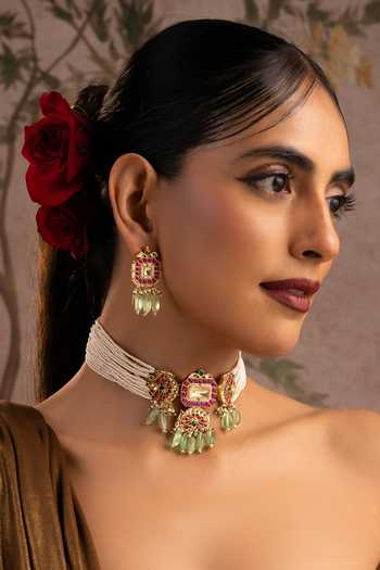 Buy_Swabhimann_Multi Color Jadau Polki Embellished Choker Set _Online_at_Aza_Fashions