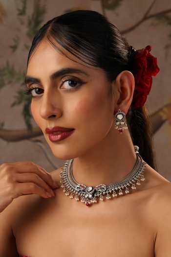 Swabhimann_Red Polki Hasli Necklace Set _Online_at_Aza_Fashions