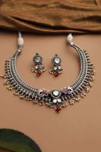 Shop_Swabhimann_Red Polki Hasli Necklace Set _Online_at_Aza_Fashions