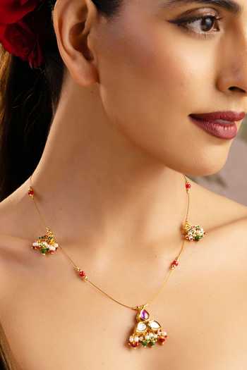 Swabhimann Multi Color Multicolor Polki Pendant Necklace Online at Aza Fashions Swabhimann_Multi Color Multicolor Polki Pendant Necklace _Online_at_Aza_Fashions