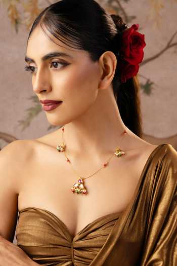 Swabhimann Multicolor Polki Pendant Necklace 