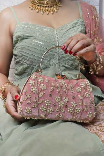 Soho Boho Studio By Aarti Thakur Hand Embroidered Floral Velvet Clutch  